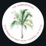 Coastal Palm Tree Christmas Return Address Classic Round Sticker<br><div class="desc">We've Moved Palm Tree Christmas Return Address Classic Round Sticker you can easily customize by clicking the "Personalize" button. A perfect moving and holiday return address sticker for the family moving to the coast during the holidays,  temporarily or permanently</div>