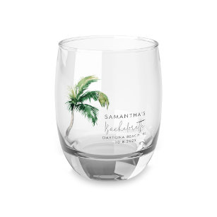 Coastal Palm Tree Girls Weekend Bachelorette Party Stemless Wine Glass