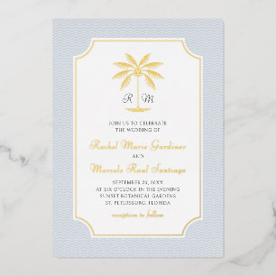 Coastal Palm Tree Minimalist Preppy Wedding Foil Invitation