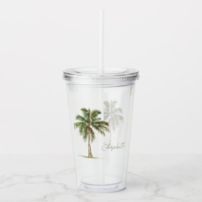 Coastal Palm Tree Personalized Acrylic Tumbler (Front)
