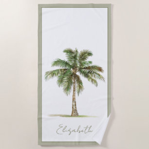 Coastal Palm Tree Personalized Beach Towel