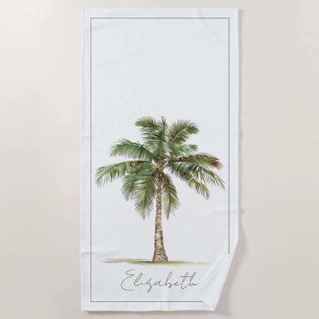 Coastal Palm Tree Personalized Beach Towel (Front)