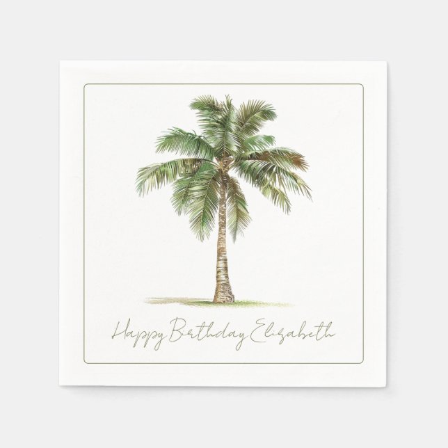 Coastal Palm Tree Personalized Party Napkins (Front)