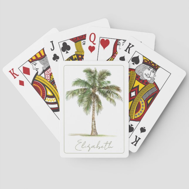 Coastal Palm Tree Personalized Poker Cards (Back)