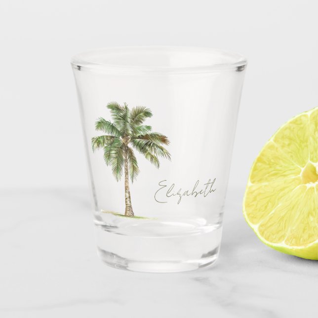 Coastal Palm Tree Personalized Shot Glass (Front)