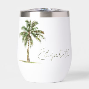 Coastal Palm Tree Personalized Thermal Wine Tumbler
