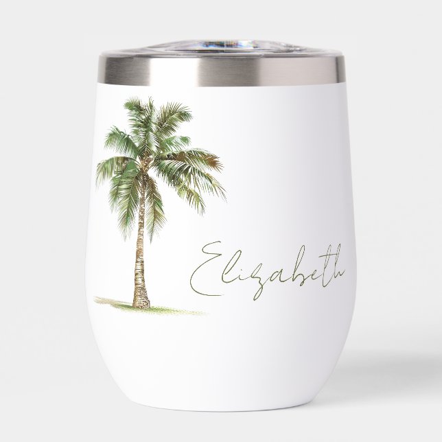 Coastal Palm Tree Personalized Thermal Wine Tumbler (Front)