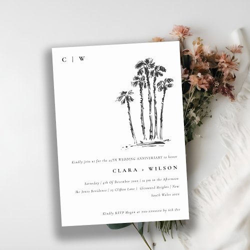 Coastal Palm Tree Sketch Wedding Anniversary Invitation