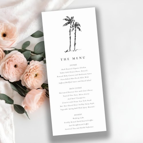 Coastal Palm Tree Sketch Wedding Menu Card