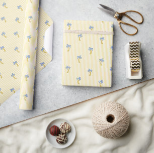 Coastal Palm Tree & Stripes Mediterranean Yellow Wrapping Paper