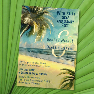 Coastal Palm Tree Tropical Hawaiian Beach Wedding Foil Invitation