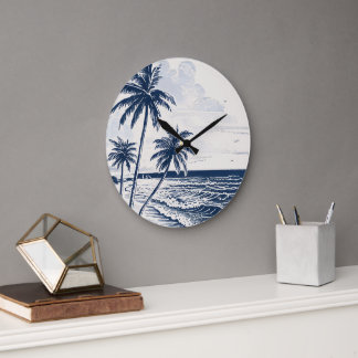Coastal Palm Tree Wall Clock – Vintage Beach Art