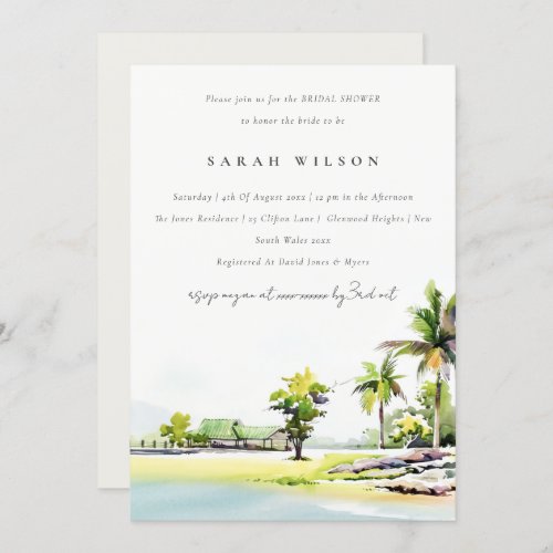 Coastal Palm Tree Watercolor Bridal Shower Invite