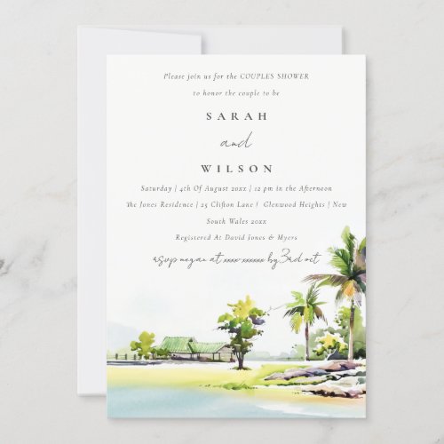 Coastal Palm Tree Watercolor Couples Shower Invite