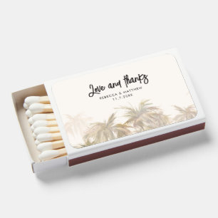 Coastal Palm Trees Handwritten Script Wedding Matchboxes