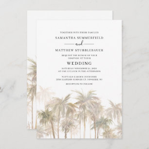 Coastal Palm Trees Modern Watercolor Wedding Invitation