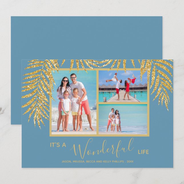 Coastal Palms Photo Collage Christmas Holiday Card (Front/Back)