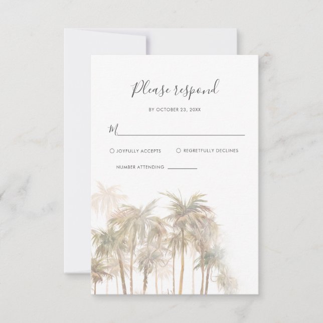 Coastal Palms Watercolor Destination Wedding RSVP Card (Front)