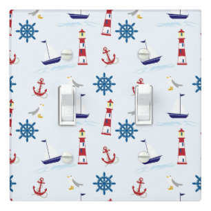 COASTAL PATTERN LIGHTHOUSE ANCHOR BOAT LIGHT SWITCH COVER