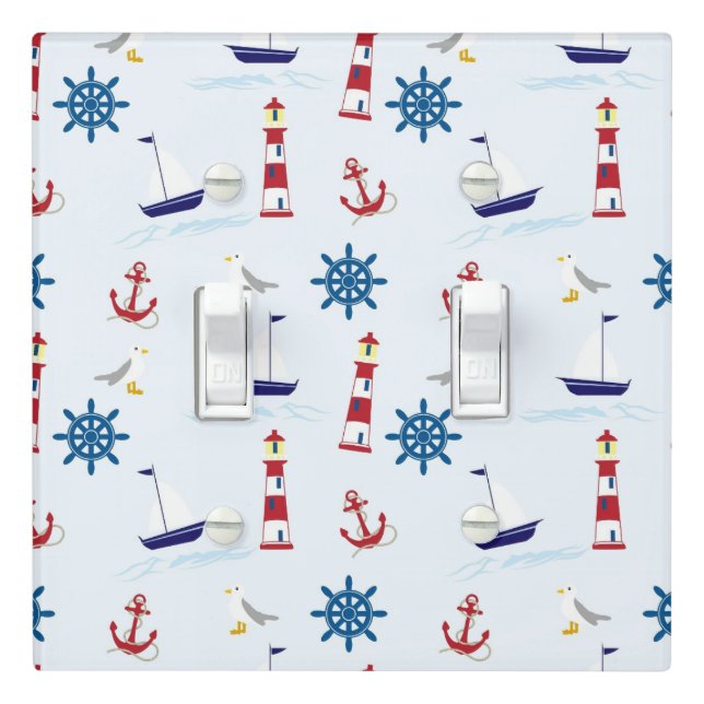 COASTAL PATTERN LIGHTHOUSE ANCHOR BOAT LIGHT SWITCH COVER (In Situ)