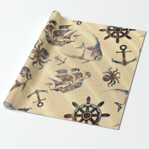 Coastal pattern on sand wrapping paper