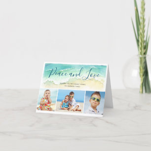 Coastal Peace & Love 3-Photo Holiday Folded Card