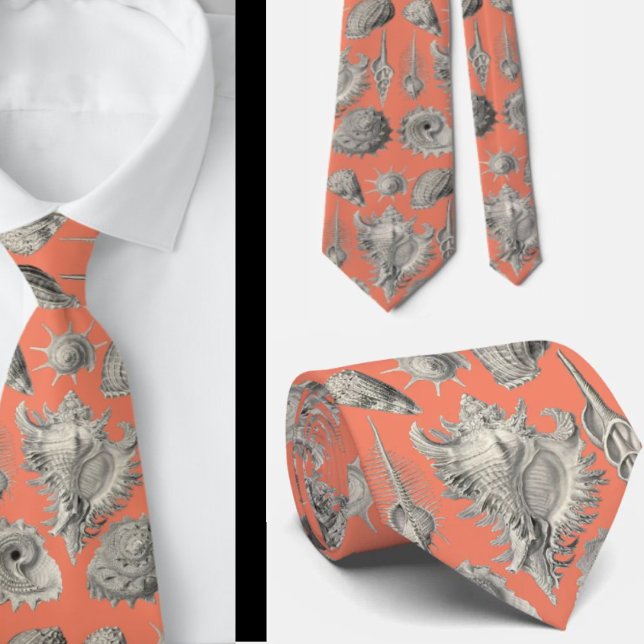 Coastal Peach and White Seashells Ocean  Neck Tie (Creator Uploaded)