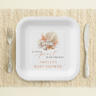 Coastal Pearl Seashell Baby Shower Paper Plates