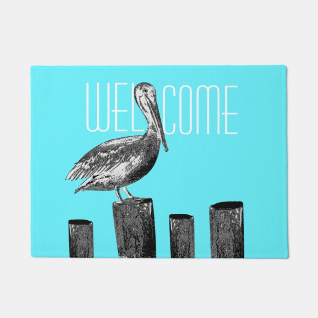 Coastal Pelican on Pier Welcome Doormat (Front)