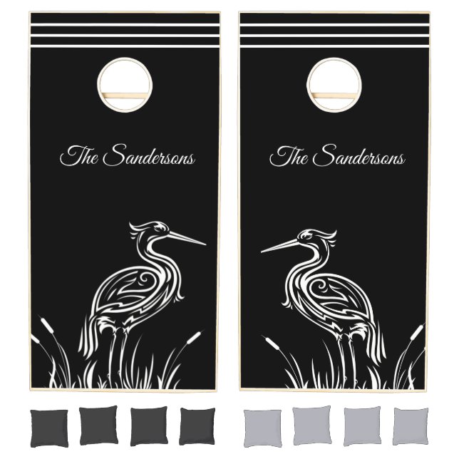 Coastal Personalized Black White Herons Birds Cornhole Set (Set)