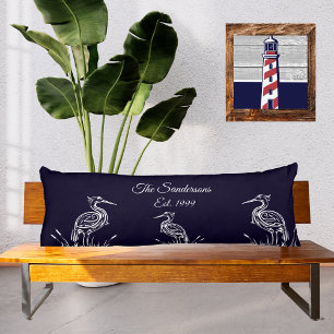 Coastal Personalized White Herons Birds Navy Blue Body Pillow