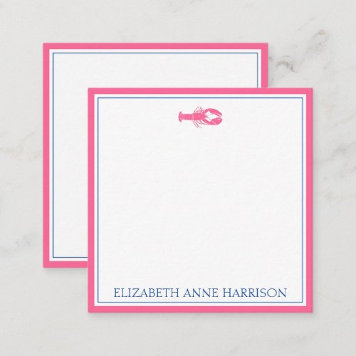 Coastal Pink and Navy Blue Lobster Personalized Note Card