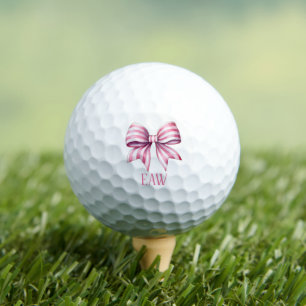 Coastal Pink and White Watercolor Bow Monogram Golf Balls