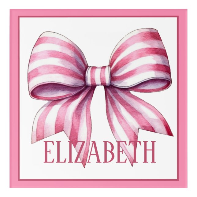 Coastal Pink and White Watercolor Bow Personalized Acrylic Print (Front)
