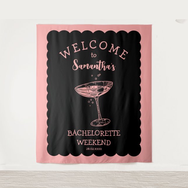 Coastal Pink Bachelorette Party Backdrop Cocktail (Front)
