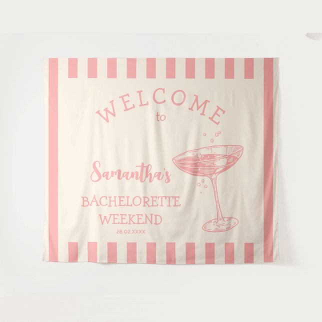 Coastal Pink Bachelorette Party Backdrop Cocktail (Front (Horizontal))