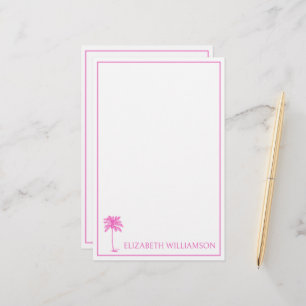 Coastal Pink Palmetto Palm Tree Personalized Stationery