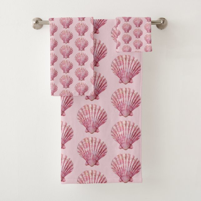 Coastal Pink Seashell Bath Towel Set (Insitu)
