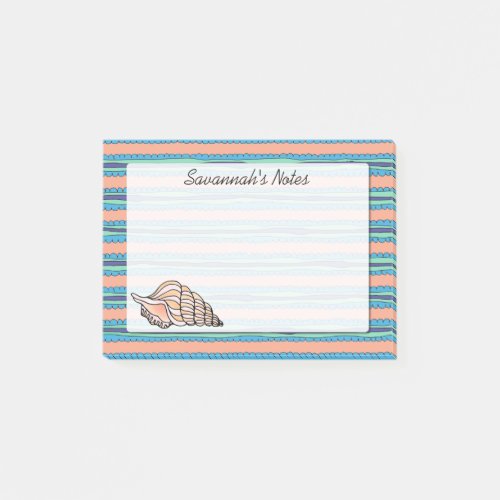 Coastal Pink Seashell Custom Name Post_it Notes