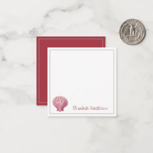 Coastal Pink Seashell on White Personalized Note Card