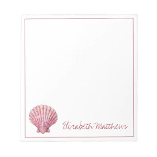 Coastal Pink Seashell on White Personalized Notepad