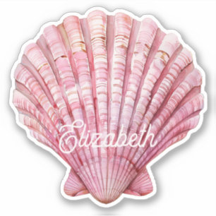 Coastal Pink Seashell on White Personalized Sticker