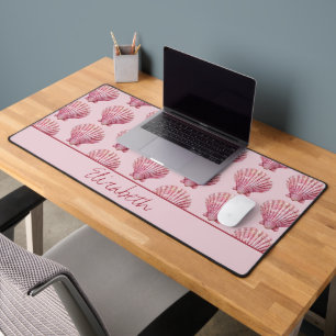 Coastal Pink Seashell Personalized Desk Mat