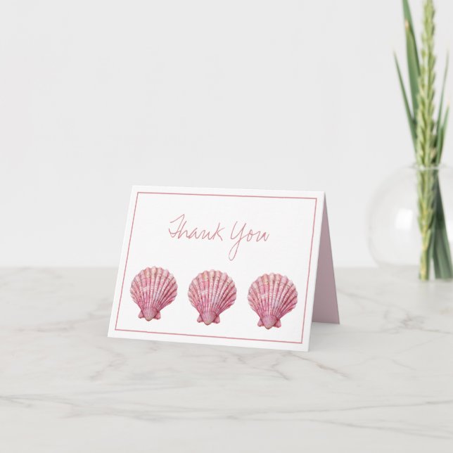 Coastal Pink Seashell Personalized Letterpress Thank You Card (Front)