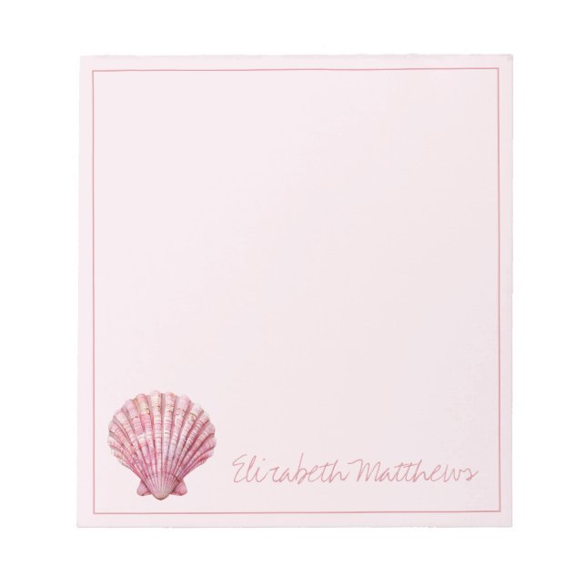 Coastal Pink Seashell Personalized Notepad (Front)
