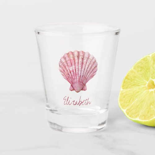 Coastal Pink Seashell Personalized Shot Glass