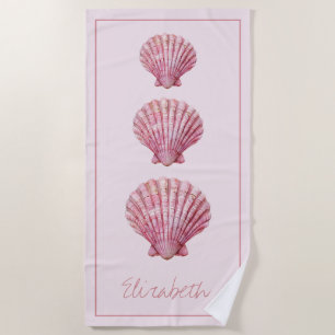 Coastal Pink Seashells Personalized Beach Towel