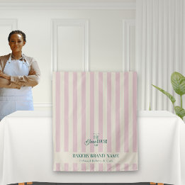 Coastal Pink Stripes Bakery Logo Table Runner Tapestry