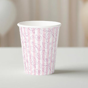 Coastal Pink Stripes Girl Sea You Baby Shower Paper Cups
