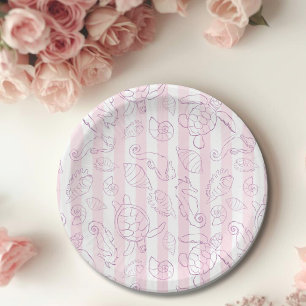 Coastal Pink Stripes Girl Sea You Baby Shower Paper Plates